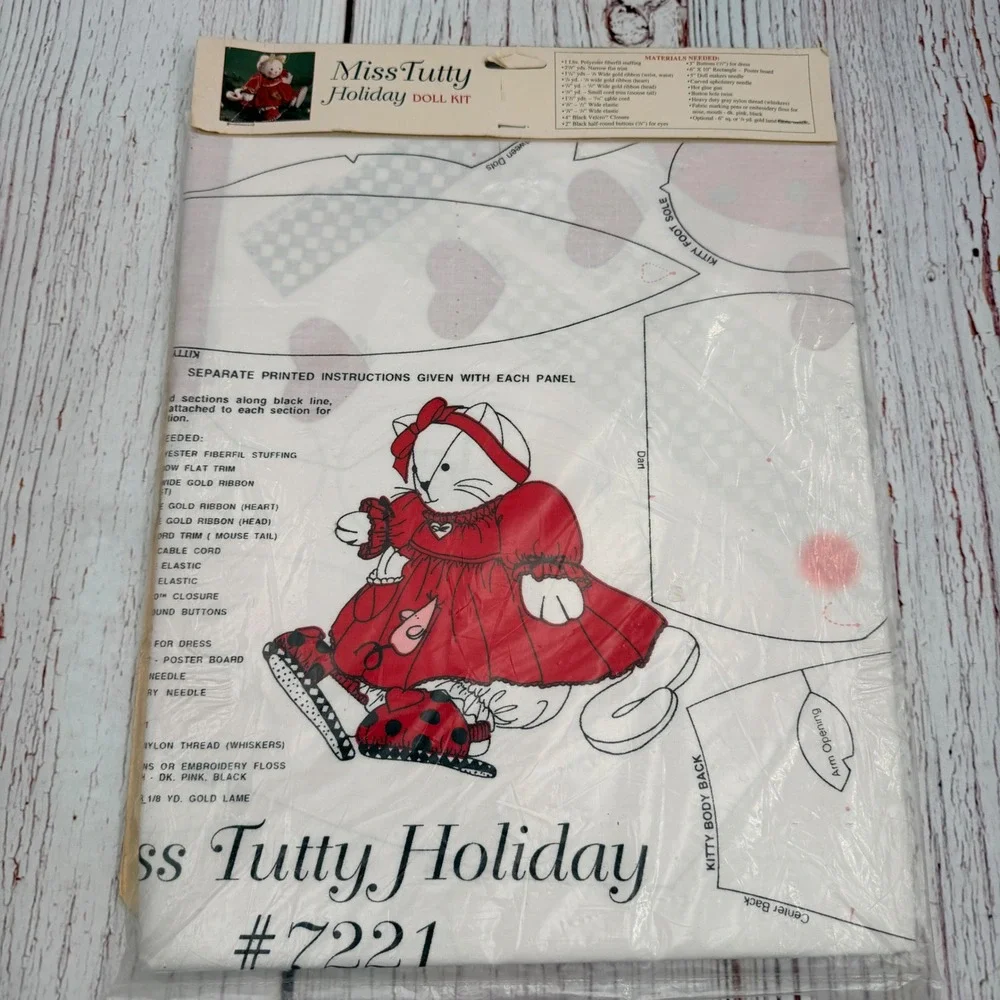 Daisy Kingdom Miss Tutty Holiday Doll Kit 7221 Vintage Cut Sew Fabric Panel Cat
